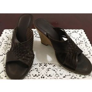 Michael Kors Brown Leather Wedge Sandals Size 7